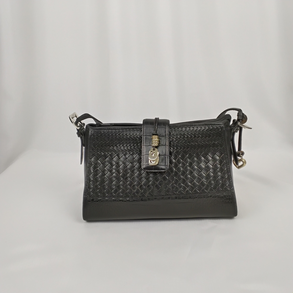 Brighton Classic Classy Black Leather Woven Shoulder Bag With Charms